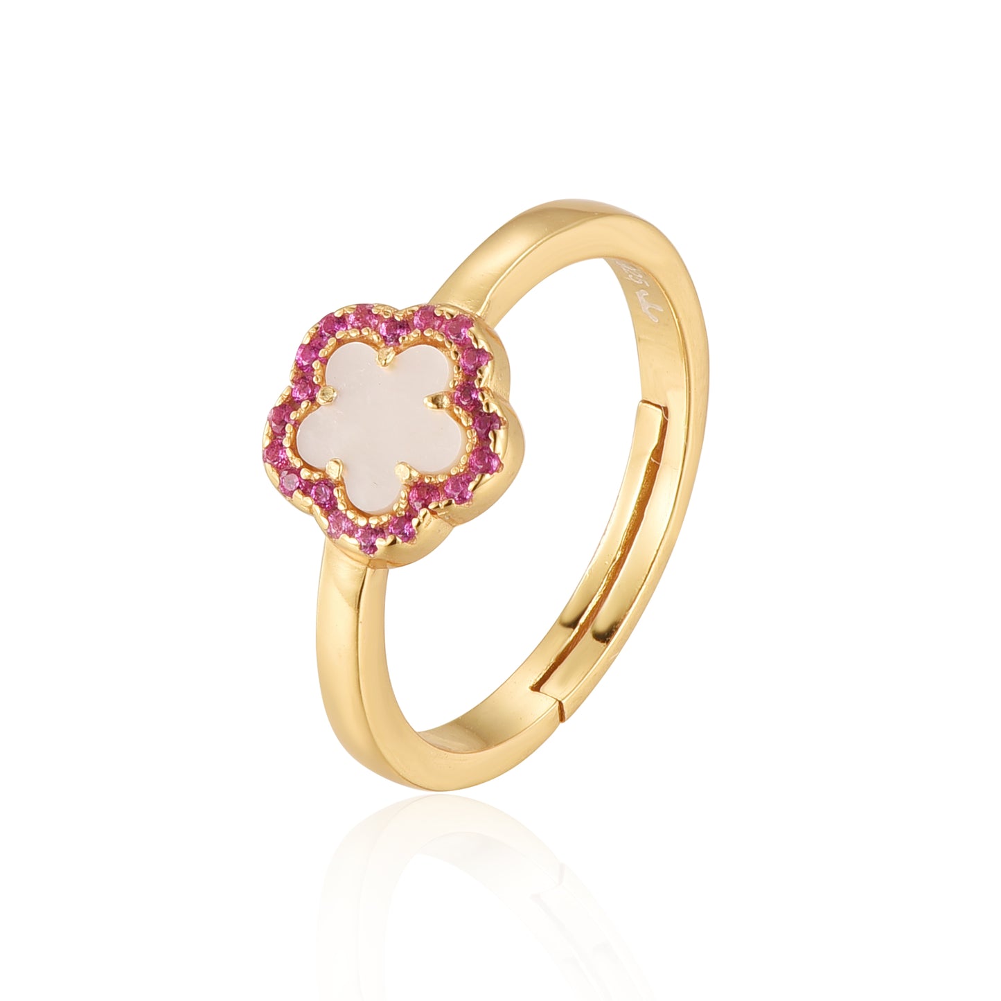 Sterling Silver Gold Plated Mother of Pearl CZ Flower Ring