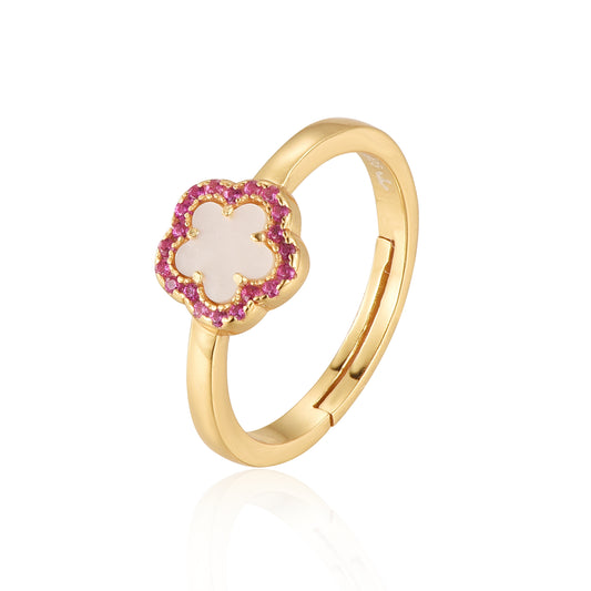 Sterling Silver Gold Plated Mother of Pearl CZ Flower Ring