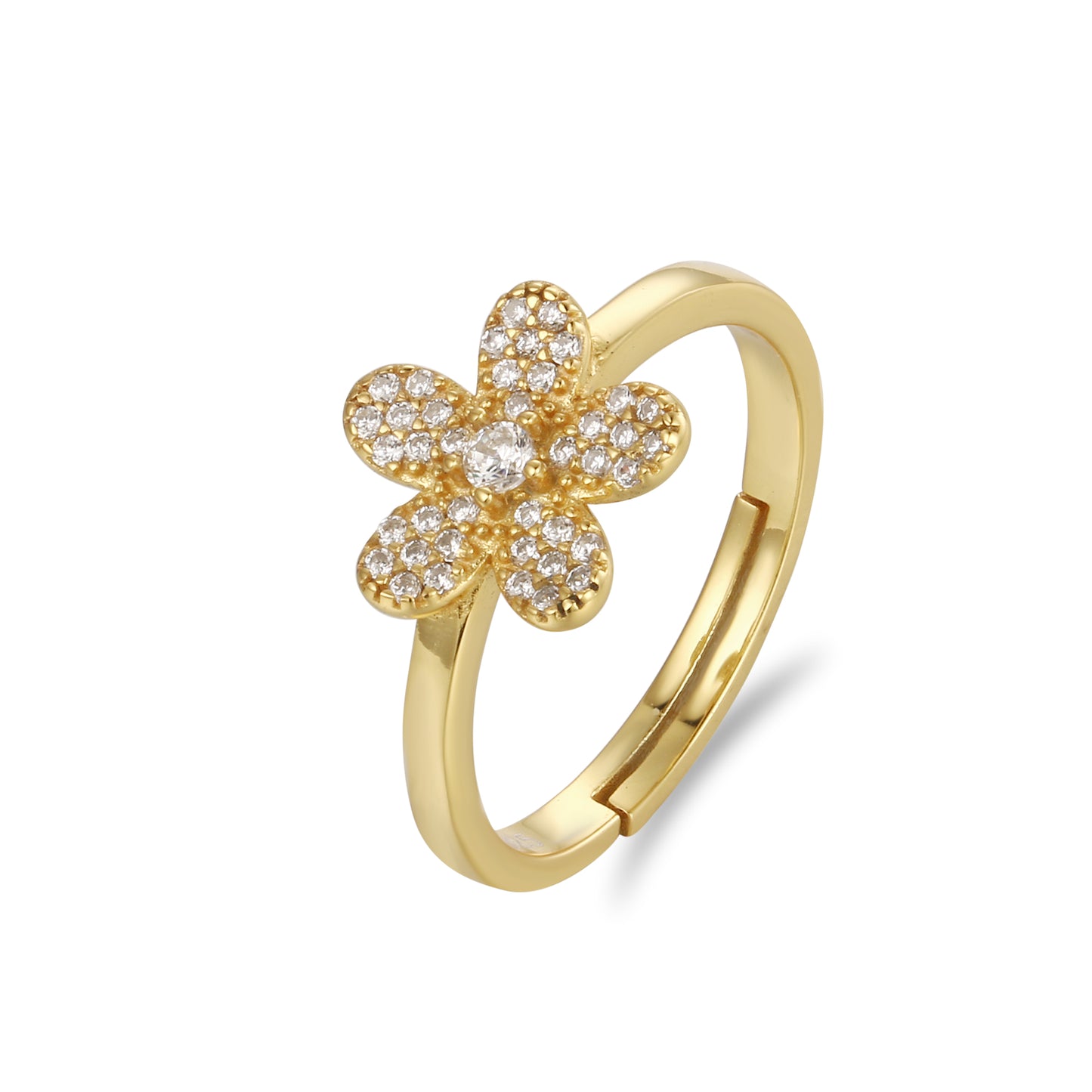 Sterling Silver Gold Plated Children's Five Petal Micropave Flower Ring