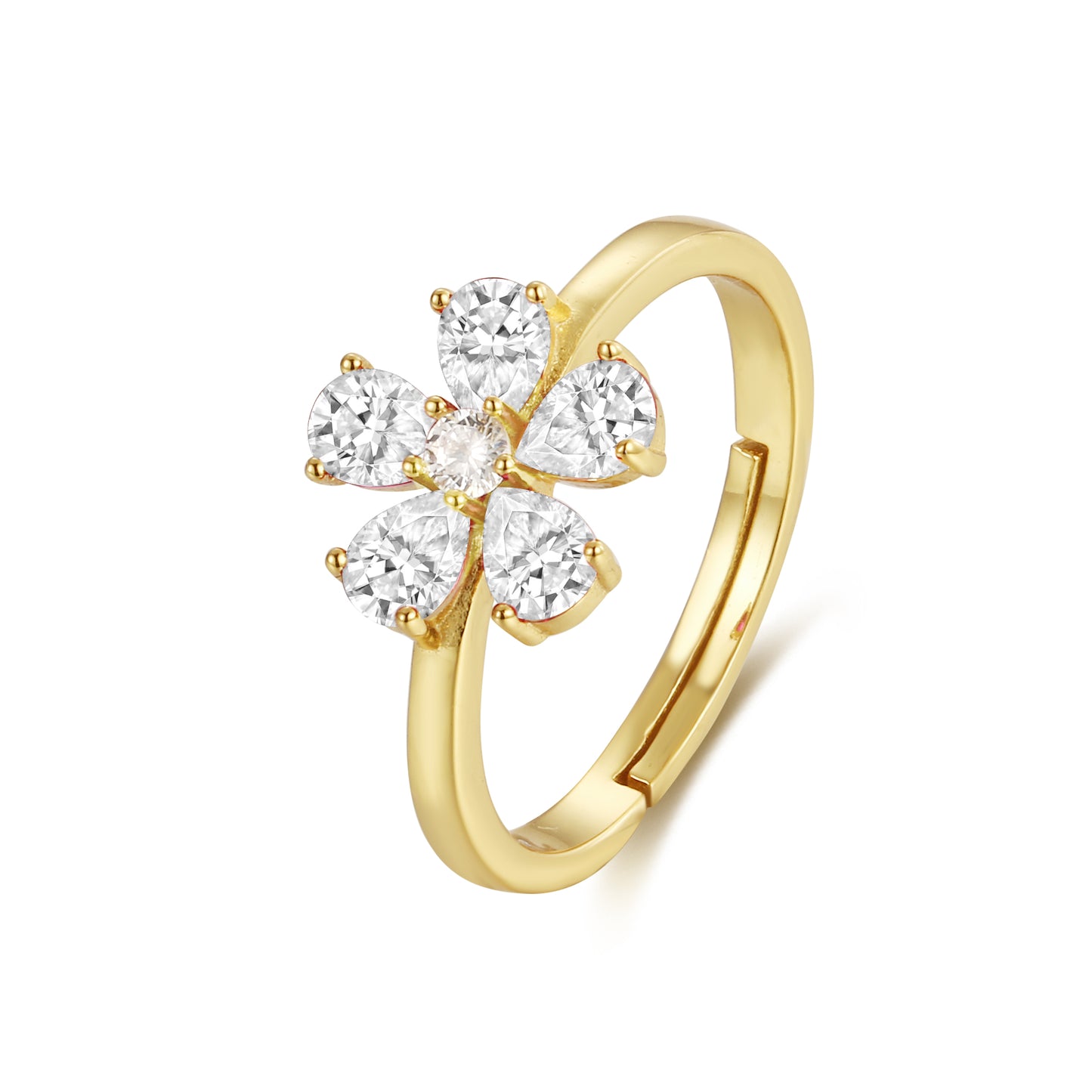 Sterling Silver Gold Plated Children's Five Petal CZ Flower Ring