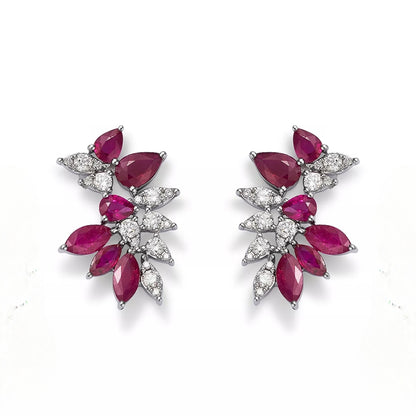 Sterling Silver Ruby and Clear CZ Cluster Stud Earring