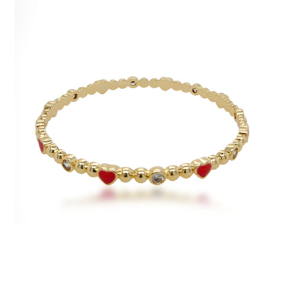 Gold Plated Enamel Balls and Hearts Children's Bangle