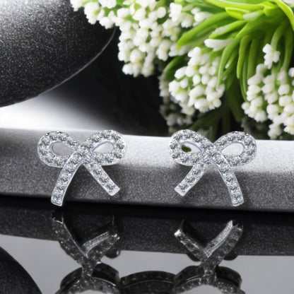 Surgical Steel Micropave Bow Stud Earrings