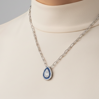 Sterling Silver Teardrop With Colored Stone On Paperclip Chain