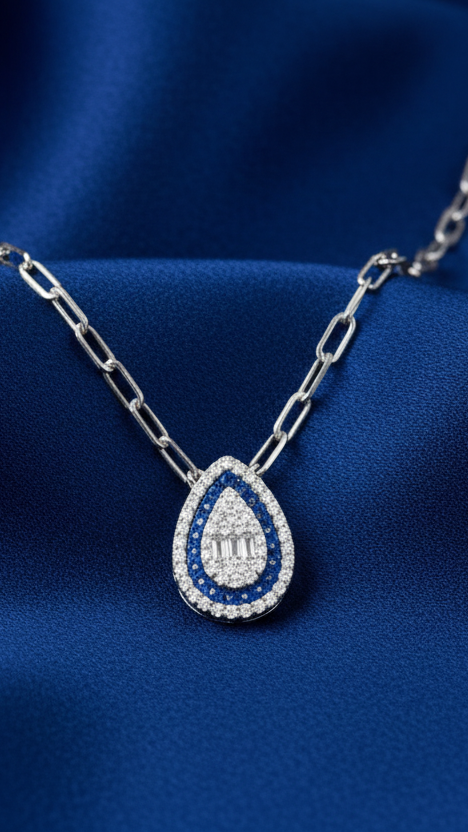 Sterling Silver Teardrop With Colored Stone On Paperclip Chain