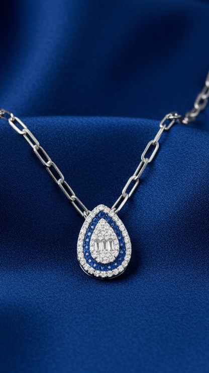 Sterling Silver Teardrop With Colored Stone On Paperclip Chain