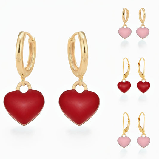 Surgical Steel Gold Plated Enamel Heart Earring