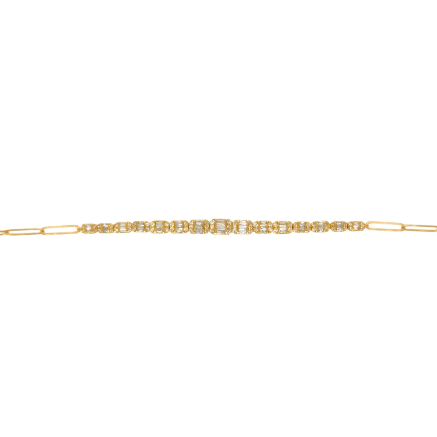 14K Gold Paperclip With Center Diamonds Bracelet