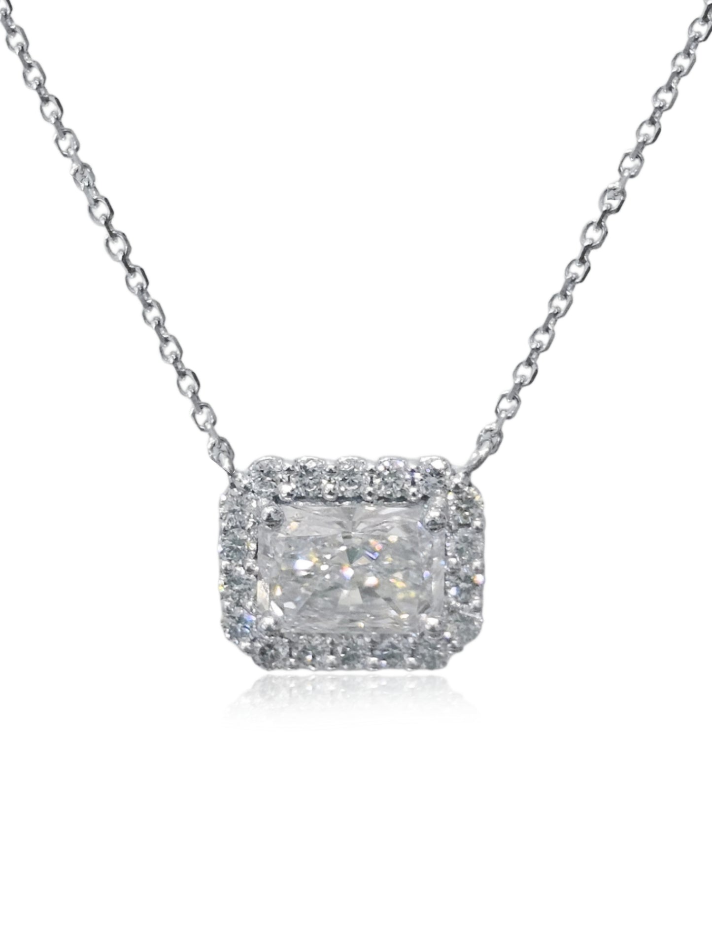 14K Radiant Halo CVD Lab Grown Diamond Necklace