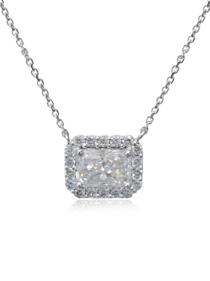 14K Radiant Halo CVD Lab Grown Diamond Necklace