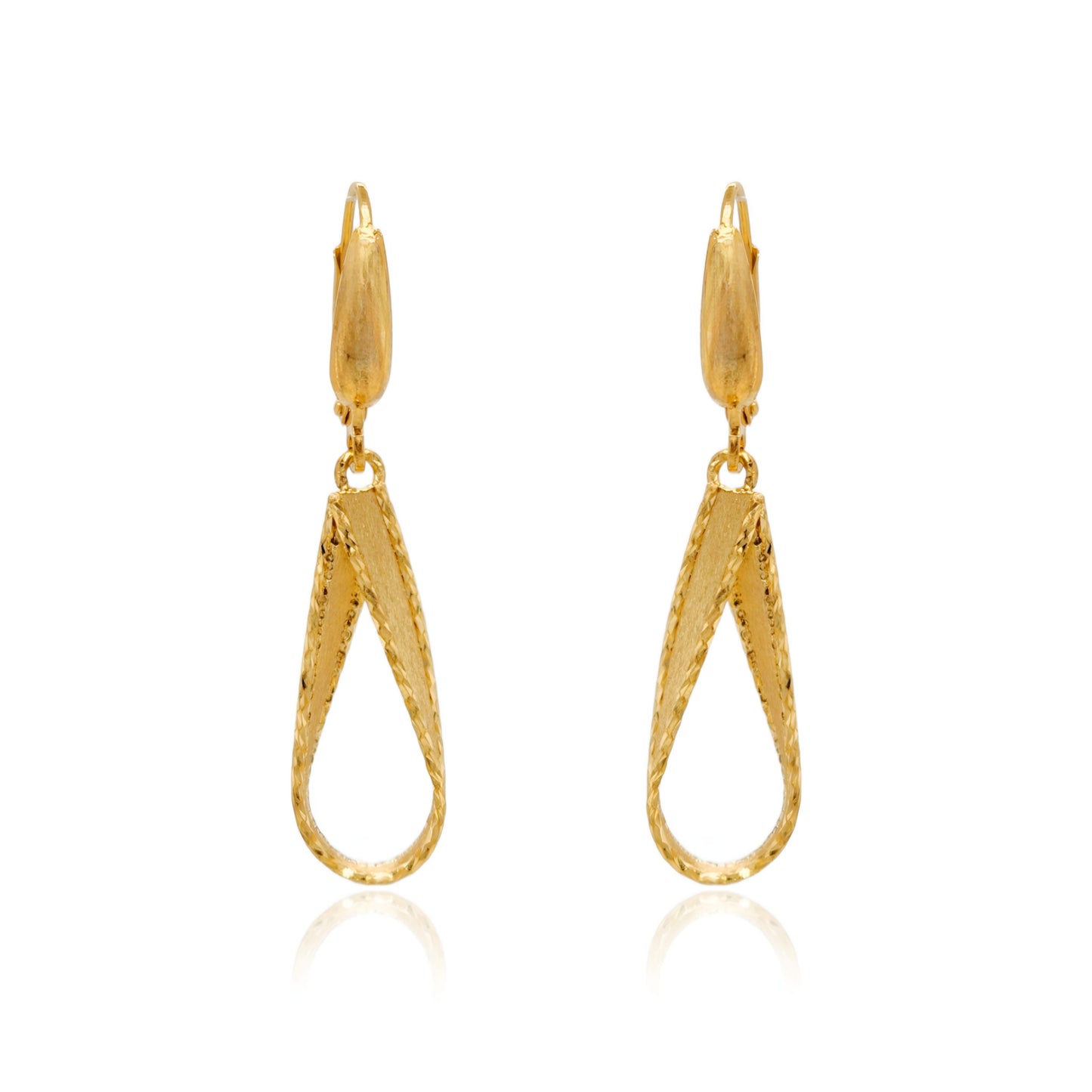 14K Brushed Gold and Diamond Cut Teardrop Earrings