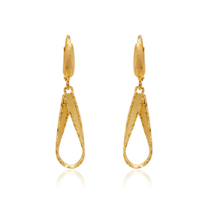 14K Brushed Gold and Diamond Cut Teardrop Earrings