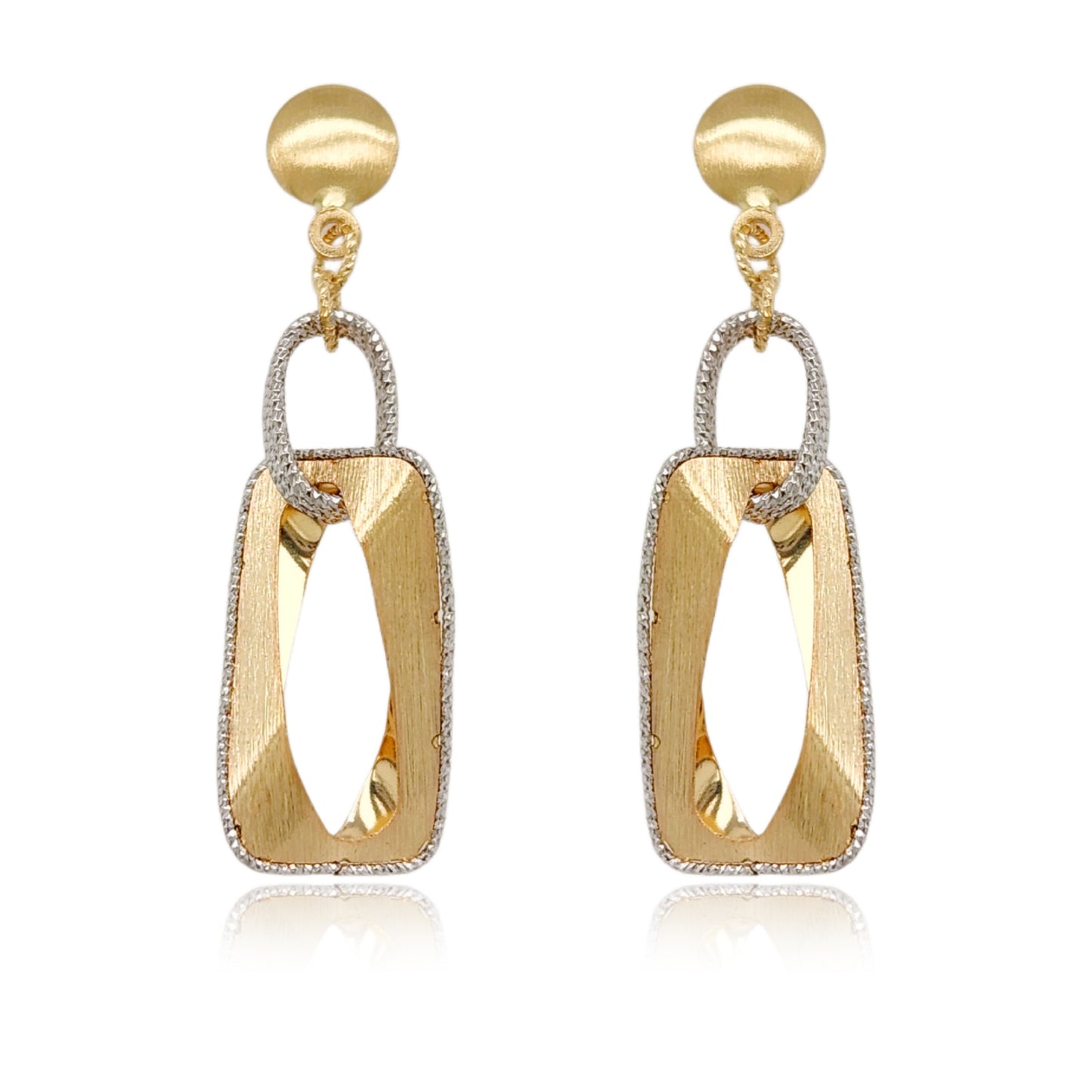 14K Brushed Gold Dangling Rectangle Diamond Cut  Earrings