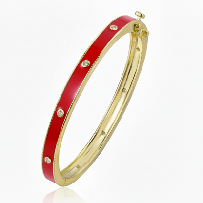 Gold Plated CZ Bangle - Enamel Accent Bracelet