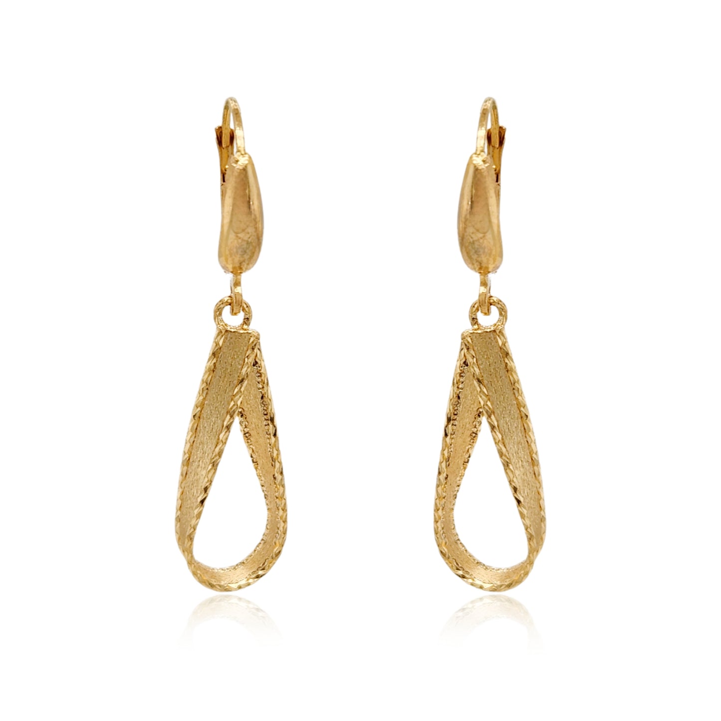 14K Brushed Gold and Diamond Cut Teardrop Earrings