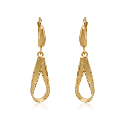 14K Brushed Gold and Diamond Cut Teardrop Earrings