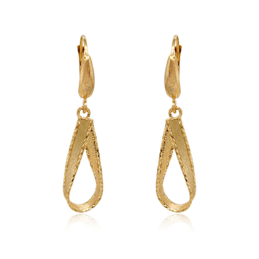 14K Brushed Gold and Diamond Cut Teardrop Earrings