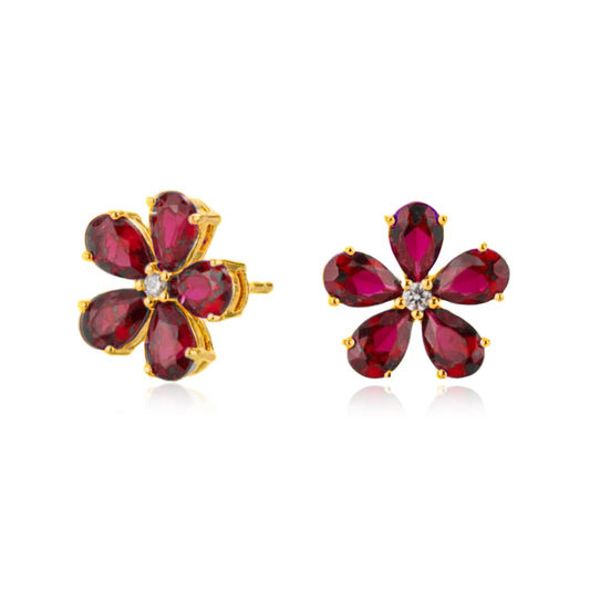 Gold Plated Surgical Steel Color CZ Flower 5 Petal Stud Earrings