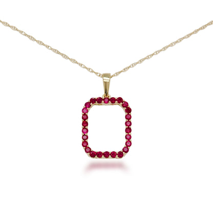 10K Gold Rectangular Sapphire or Ruby Pendant Necklace