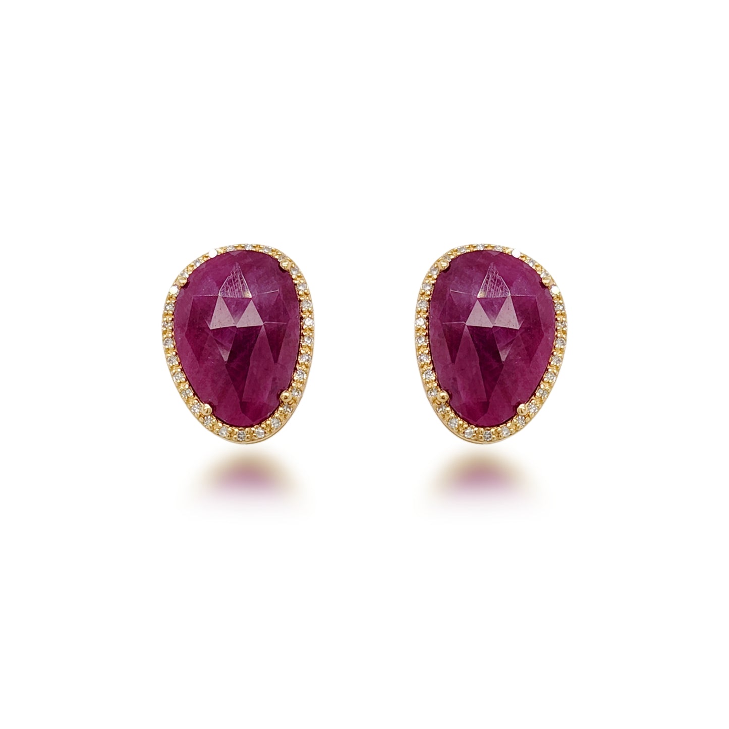10K Gold Ruby and Diamond Natural Shaped Stud Earring