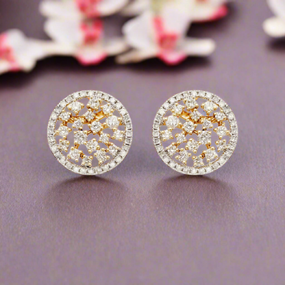 14K Gold Sprinkled Diamond Circle Stud Earrings