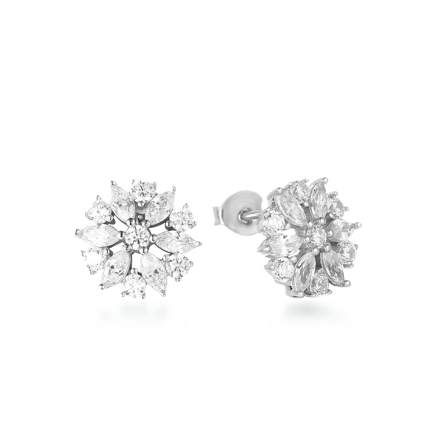 Sterling Silver Micropave Flower Stud Earrings