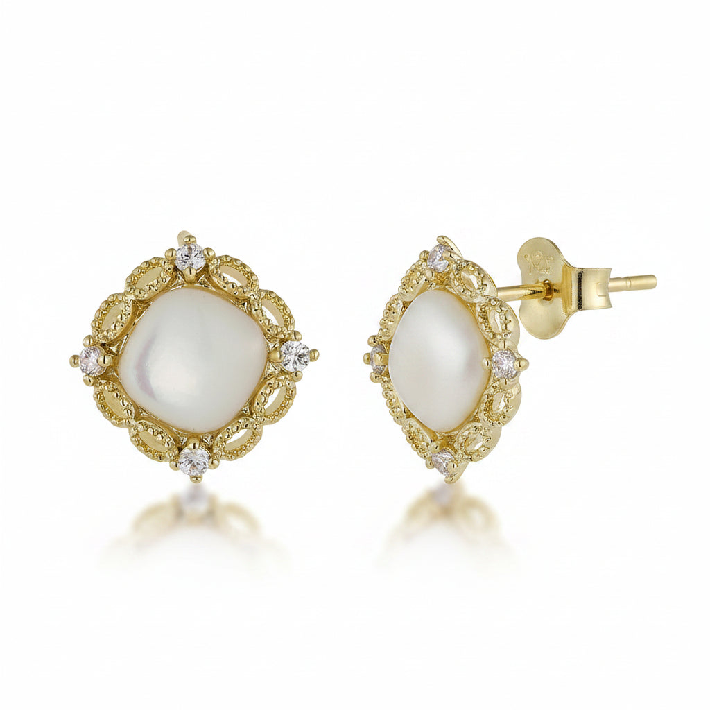 Sterling Silver Vintage Pearl Halo Stud Earrings