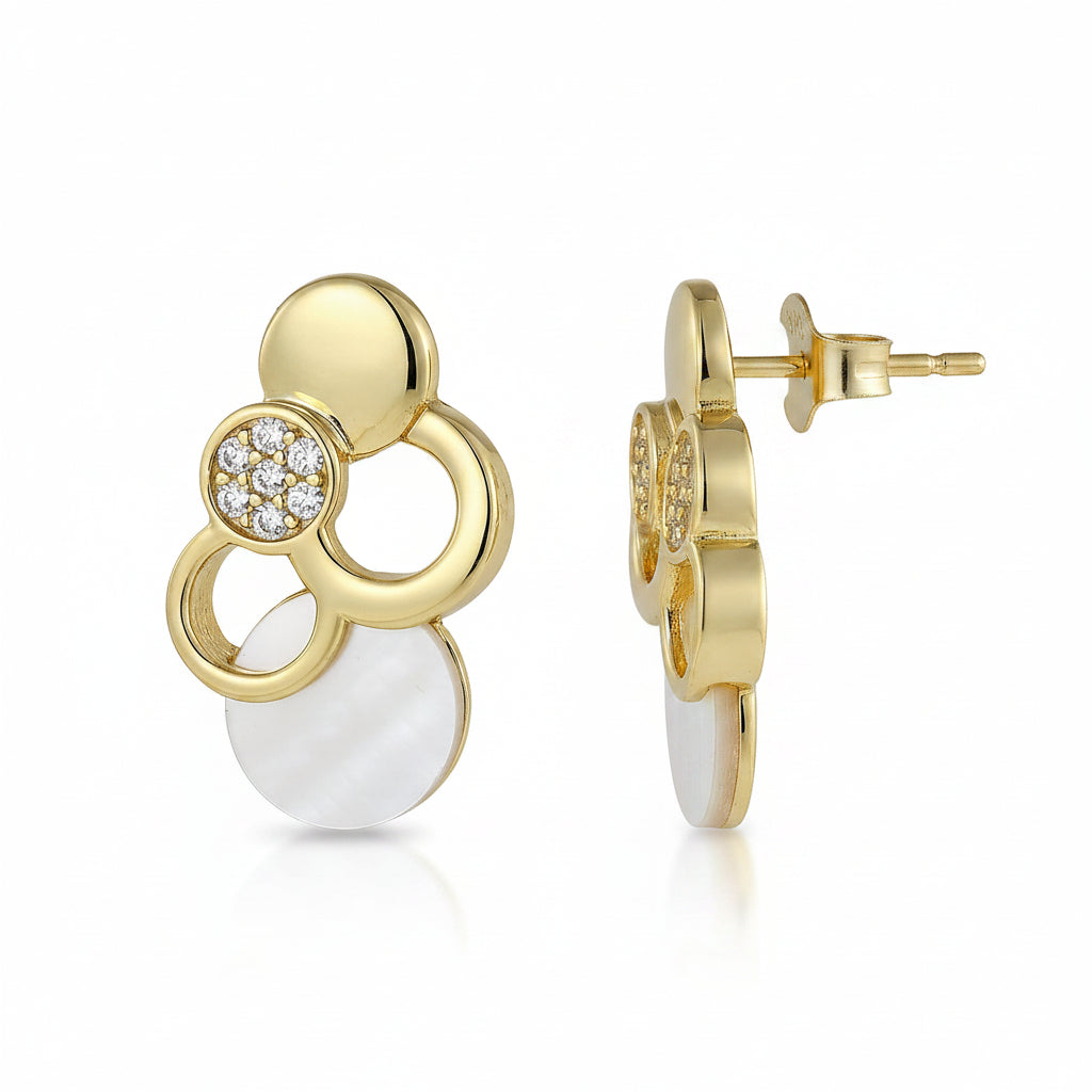 Sterling Silver Bubble Circle Mother of Pearl Stud Earrings
