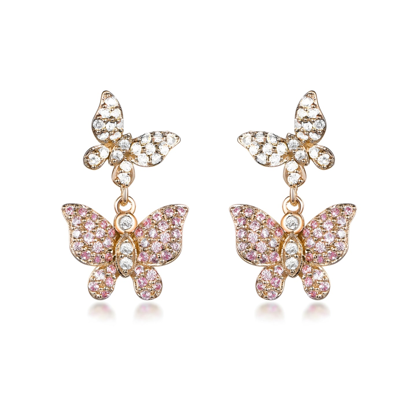 Rose Gold Plated Sterling Silver Double Butterfly Earrings