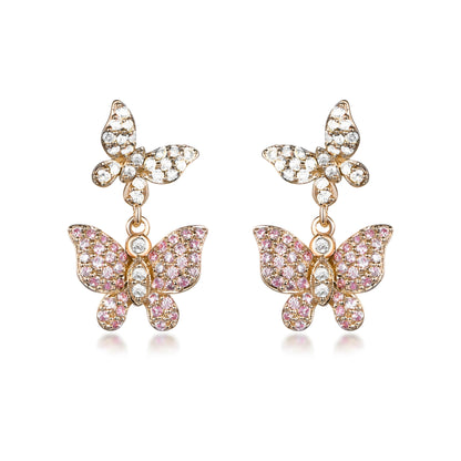 Rose Gold Plated Sterling Silver Double Butterfly Earrings