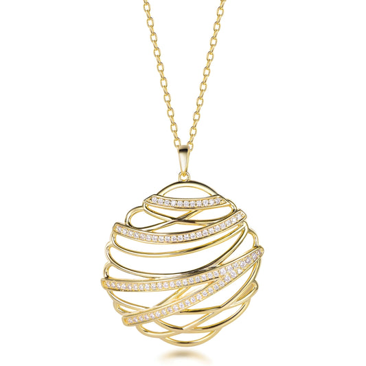 Sterling Silver Overlapping Curved Lines Micropave  Pendant Necklace