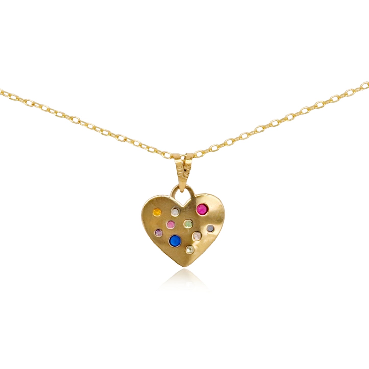 14k Gold Multicolor CZ Heart Pendant Necklace