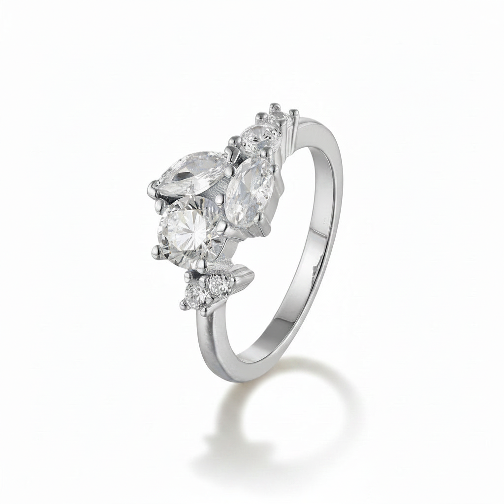 Mixed Cut CZ Cluster Ring