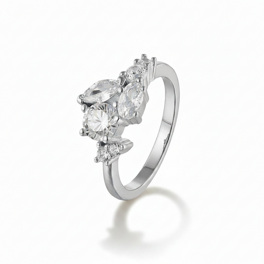 Mixed Cut CZ Cluster Ring