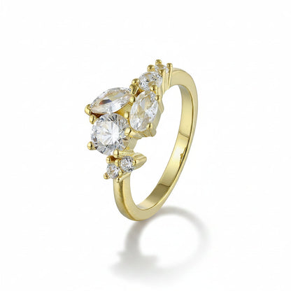 Mixed Cut CZ Cluster Ring