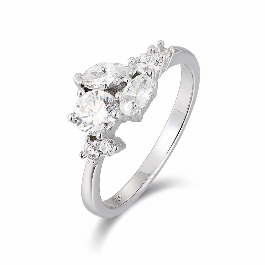 Mixed Cut CZ Cluster Ring