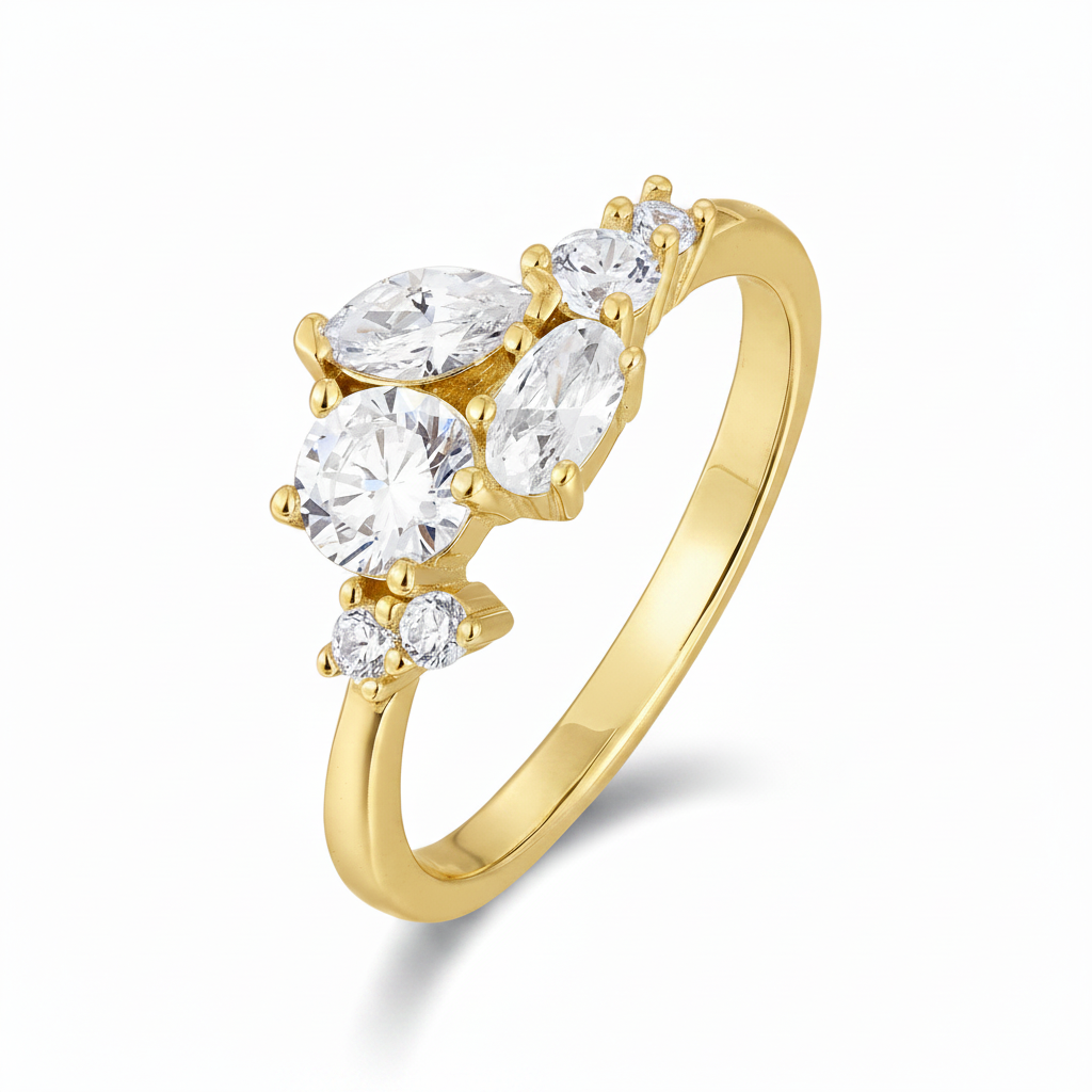 Mixed Cut CZ Cluster Ring