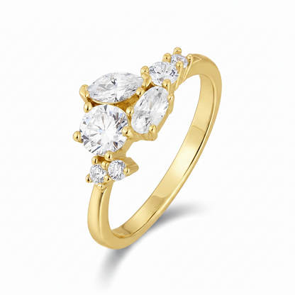 Mixed Cut CZ Cluster Ring