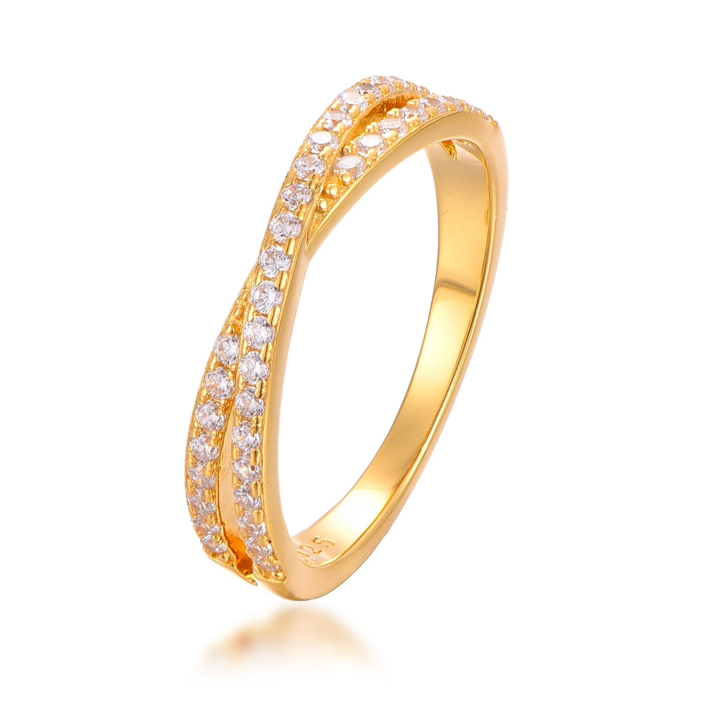 Gold Plated Sterling Silver Micropave Crossover CZ Ring