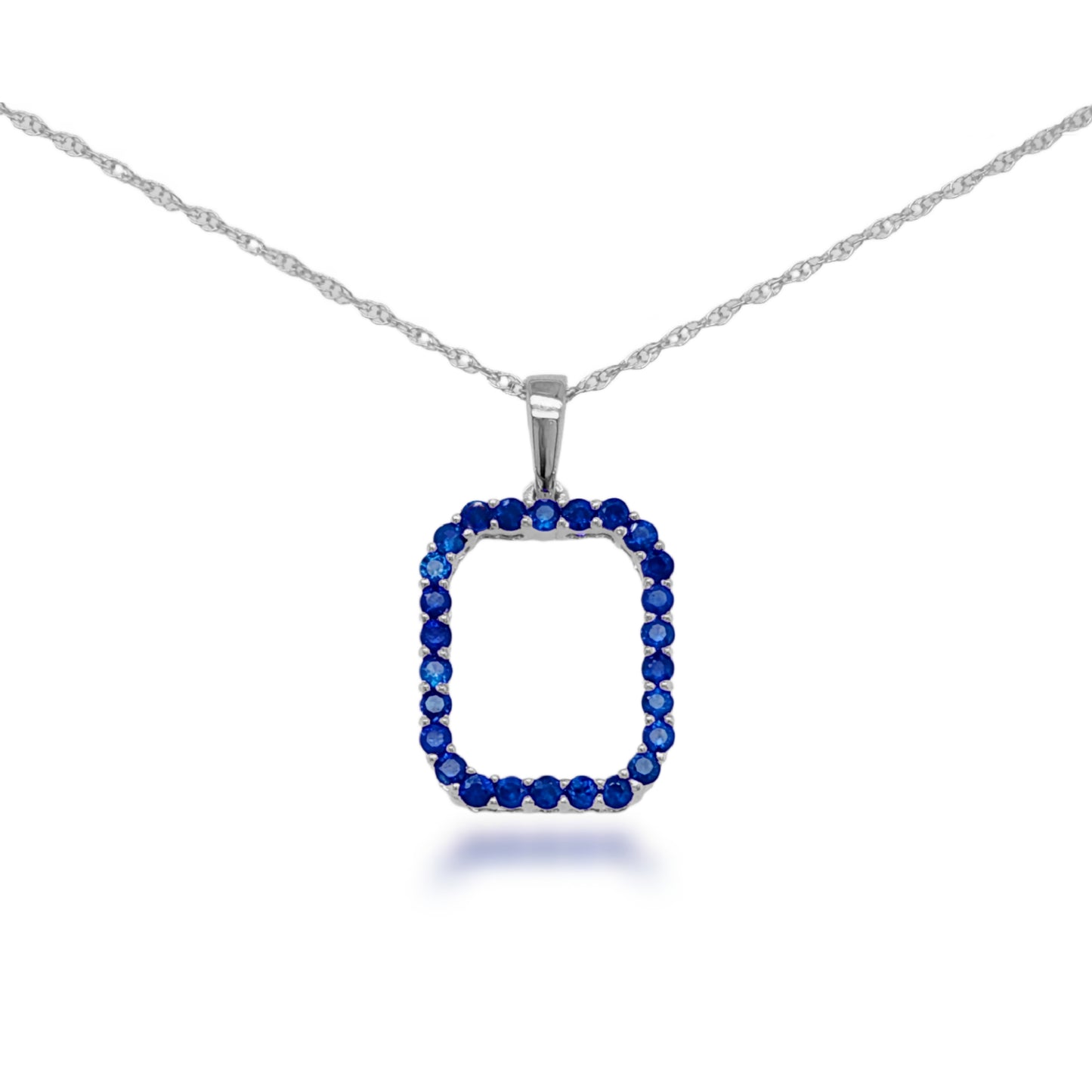 10K Gold Rectangular Sapphire or Ruby Pendant Necklace