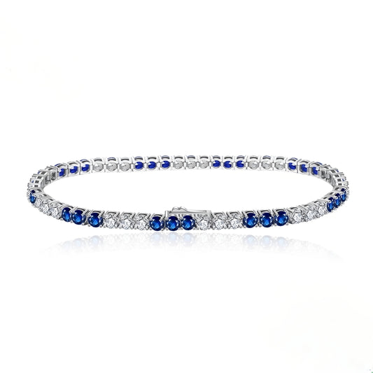 Sterling Silver 3 Alternating Sapphire and Clear 3mm CZ Bracelet