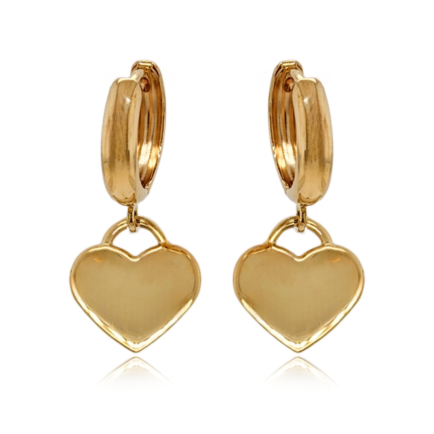 14K Gold Shiny Heart on Hoop Earring