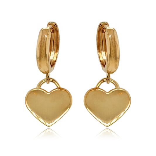 14K Gold Shiny Heart on Hoop Earring