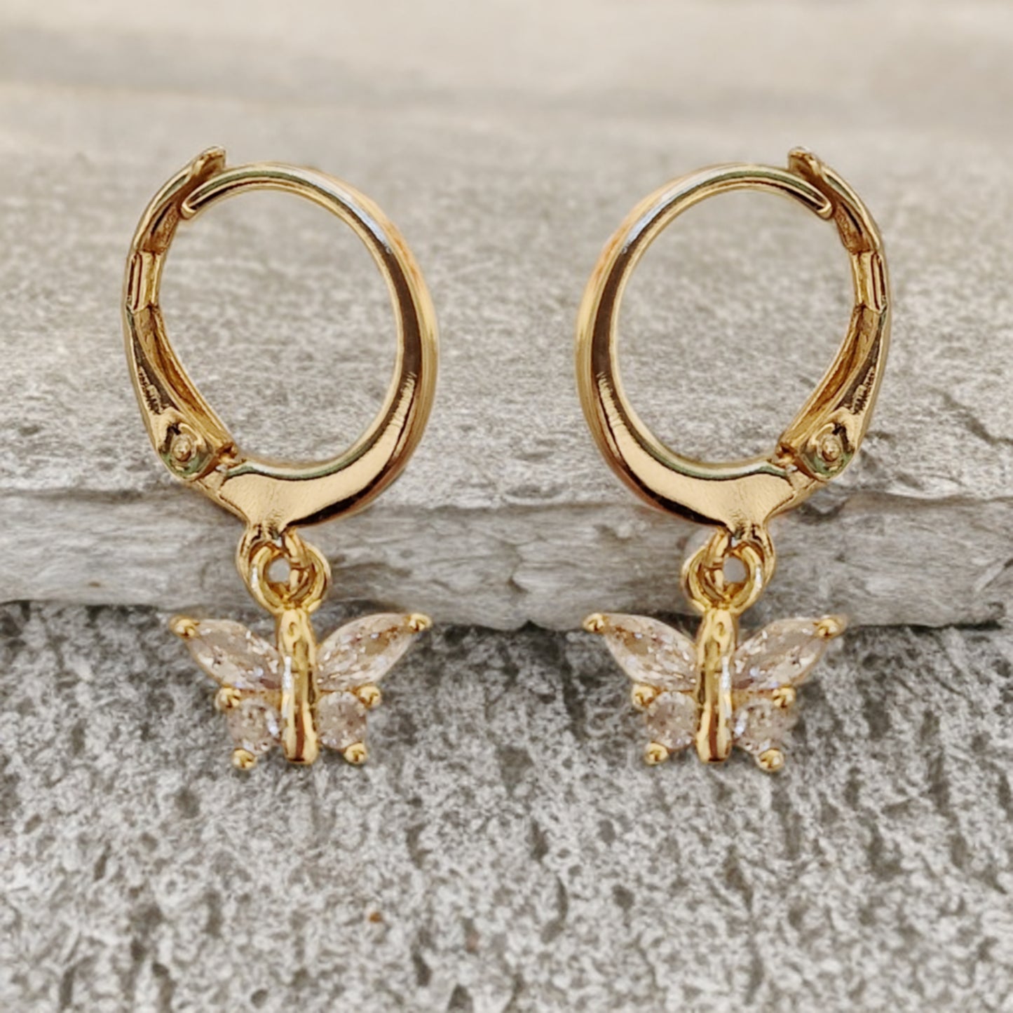 Surgical Steel Gold Plated Small Butterfly Hanging Earring