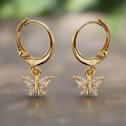 Surgical Steel Gold Plated Small Butterfly Hanging Earring