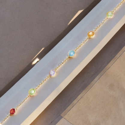 14K Small Multicolor Gemstone Bracelet