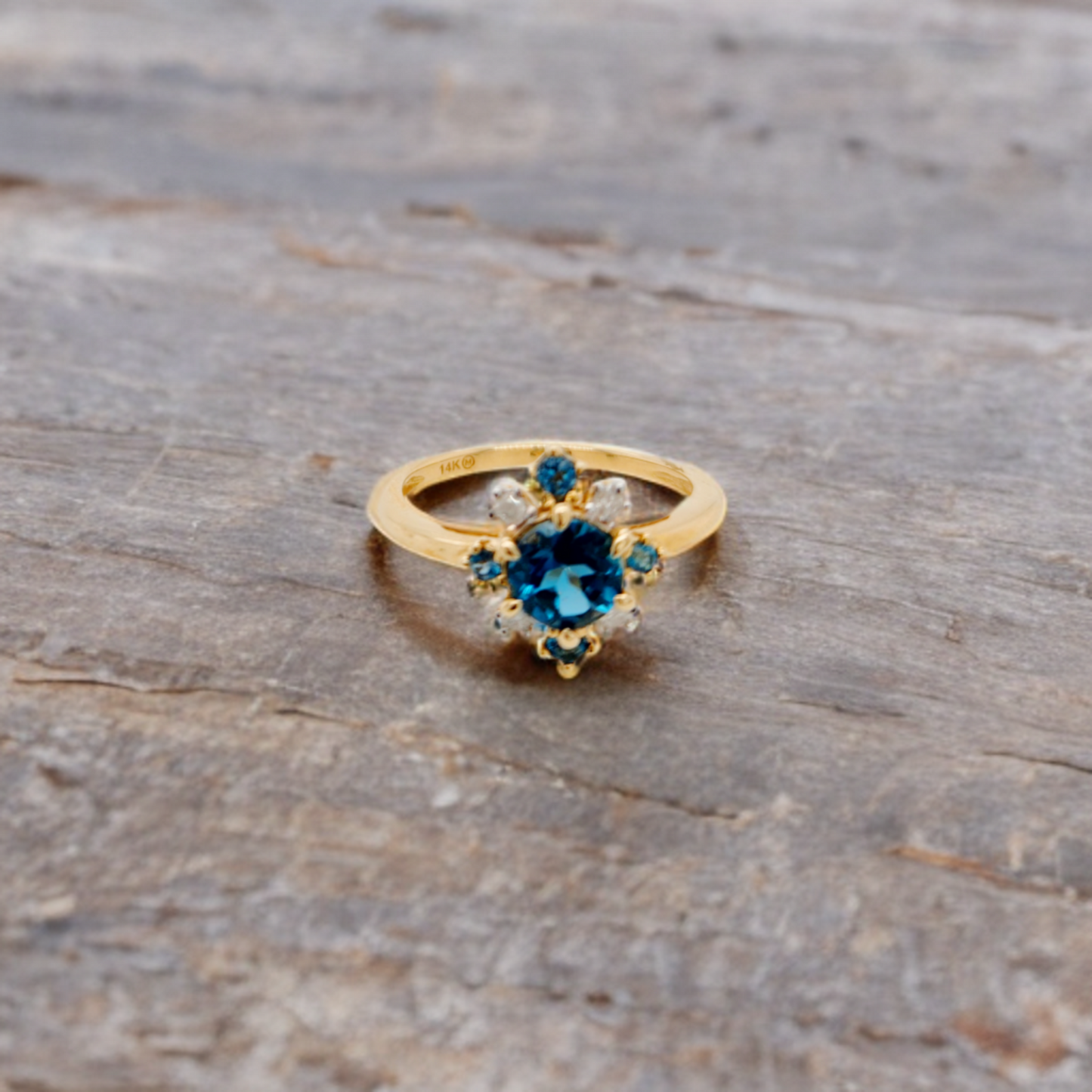 14K Yellow Gold Diamond and Topaz Ring