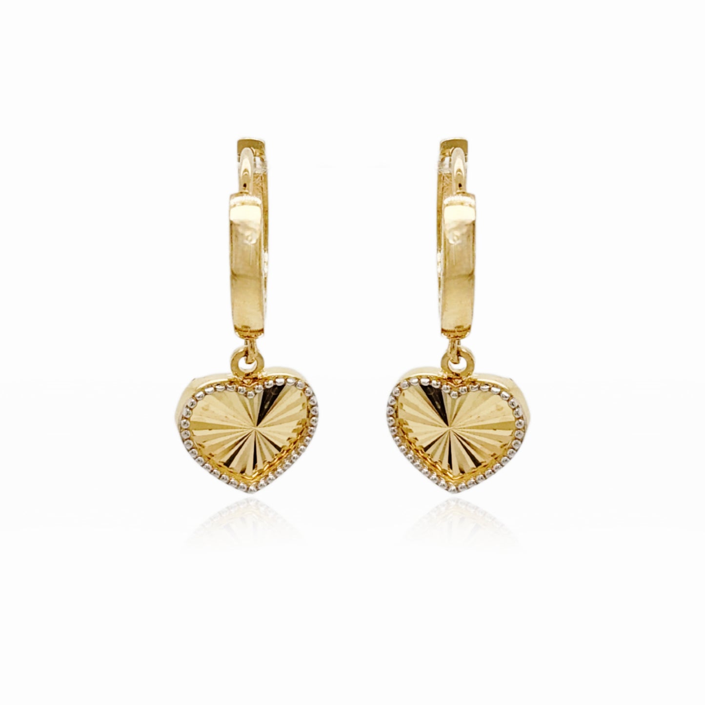 14k Gold Sunburst Heart on Hoop Earring