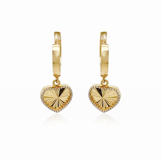 14k Gold Sunburst Heart on Hoop Earring