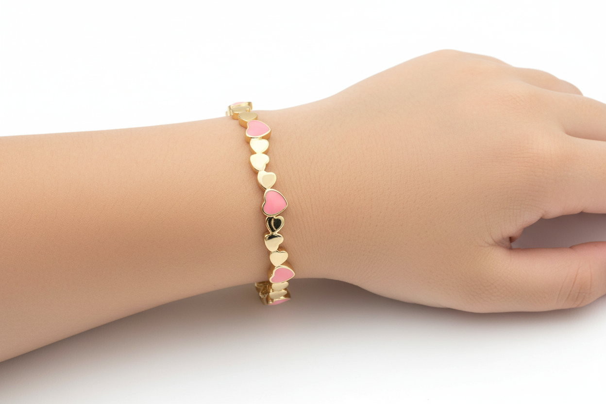 Gold Plated Enamel Hearts Children's Bangle